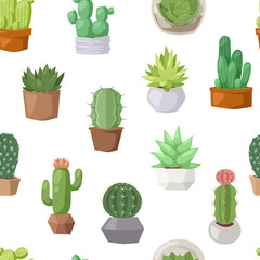 Cactus doodle seamless pattern vector.
