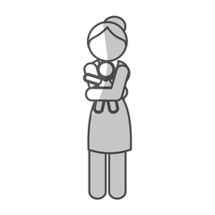 mother holding a baby on her arms  over white background. pictogram design. vector illustration