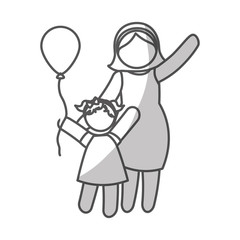 woman and little girl with balloon icon over white background. pictogram design. vector illustration