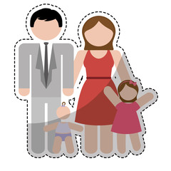 sticker of family of parents and kids over white background. colorful design. vector illustration