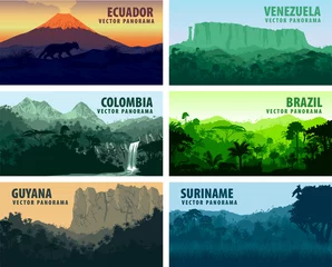 Fototapeten vector set of panorams countries South America - Venezuela, Brazil, Suriname, Ecuador, Colombia, Guyana © Save Jungle