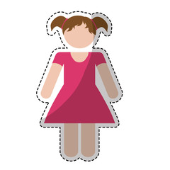 sticker of cartoon girl wearing a pink dress icon over white background. colorful design. vector illustration