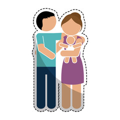 sticker of family of parents and baby over white background. colorful design. vector illustration