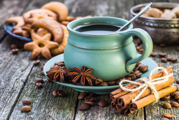 coffee cup and coffee beans