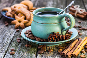 coffee cup and coffee beans