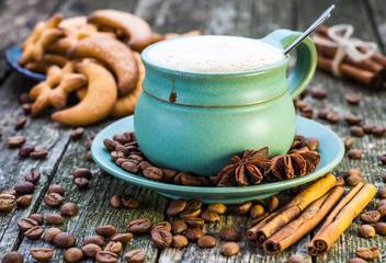 coffee cup and coffee beans