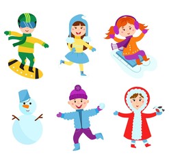 Christmas kids playing winter games vector.
