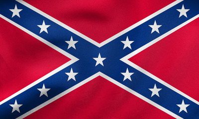 Confederate rebel flag waving, real fabric texture