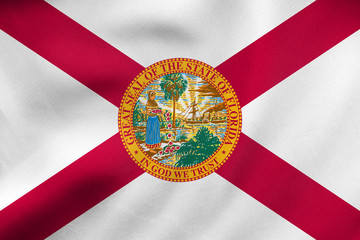 Flag of Florida waving, real fabric texture