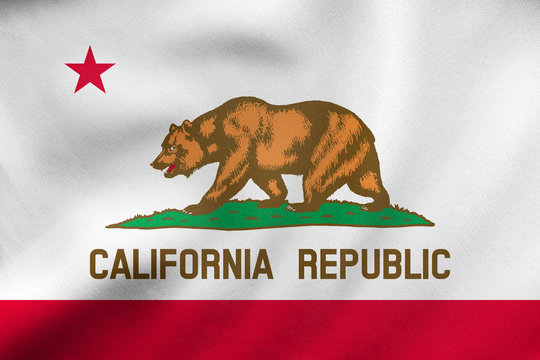 Flag of California waving, real fabric texture