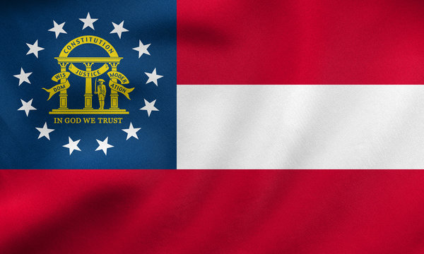 Flag of Georgia state waving, real fabric texture