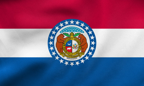 Flag of Missouri waving, real fabric texture