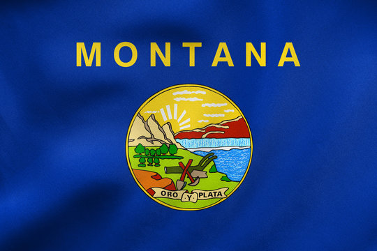 Flag of Montana waving, real fabric texture