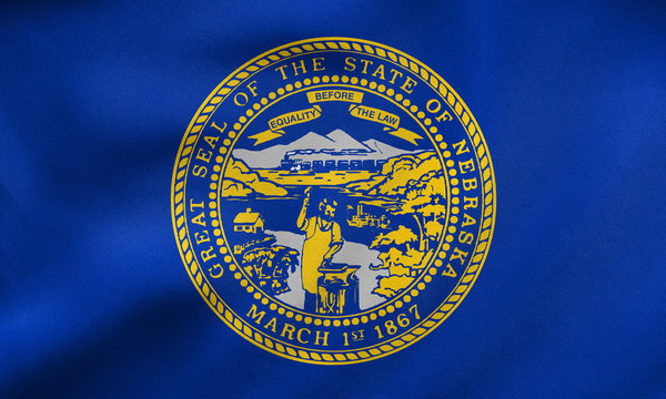 Flag of Nebraska waving, real fabric texture