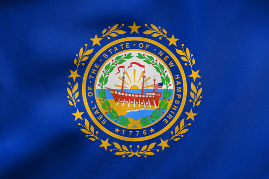 Flag of New Hampshire waving, real fabric texture