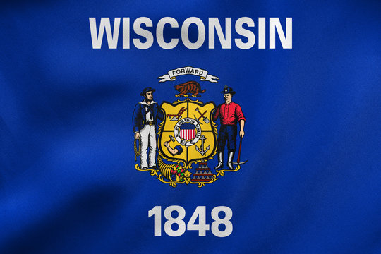 Flag of Wisconsin waving, real fabric texture
