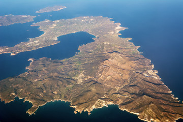 Island of Milos, aerial view. Greece, Europe.