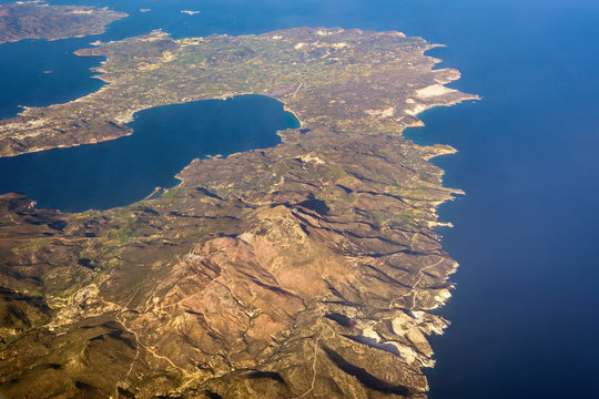 Island of Milos, aerial view. Greece, Europe.