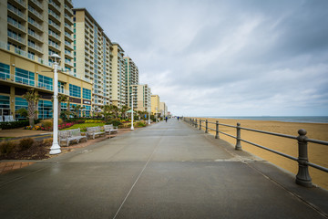 The boardwalk and highrise hotels in Virginia Beach, Virginia.