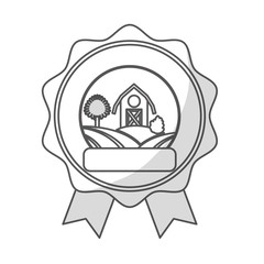 seal stamp with farm barn icon over white background. white and black design. vector illustration