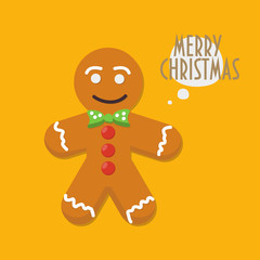 Christmas Greeting Card. Gingerbread Man Cookie. Speech Bubble "Merry Christmas".
