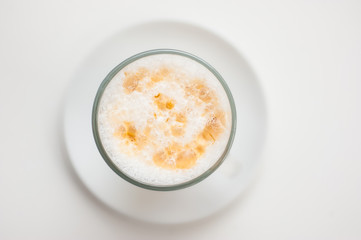 Cup of coffee, top view.