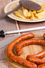 Closeup macro red domestic sausages