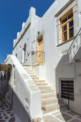 white houses with flowers in town of Parakia, Paros island, Cyclades, Greece