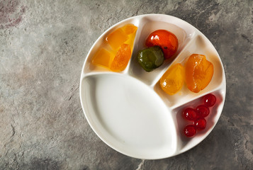 Mostarda. Northern Italian condiment made of candied fruit and a