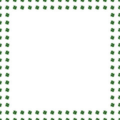 Green clover border, frame isolated on white background. Ireland symbol pattern. Watercolor illustration. St. Patrick Day template greeting card.