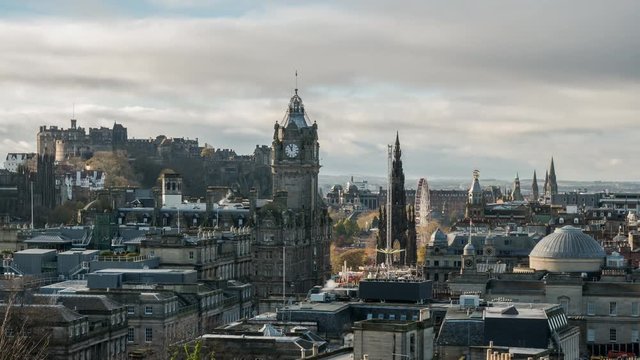 Edinburgh Castle and Cityscape Panorama from Calton Hill, Scotland