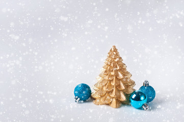 Christmas golden tree balls white background