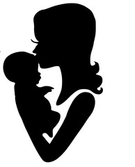 Mom and baby shadow isolated.