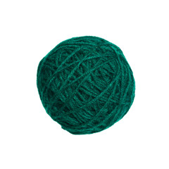 Ball of Green Yarn Isolated on a white background. Selective focus.