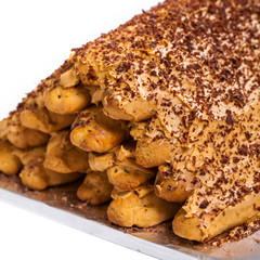 Russian Monastery Log House Cake (Monastyrskaya Izba) Isolated on a white background. Selective focus.