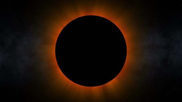 Ominous Solar Eclipse (24fps). A solar eclipse causing the planet to go into silhouette with a star field background.