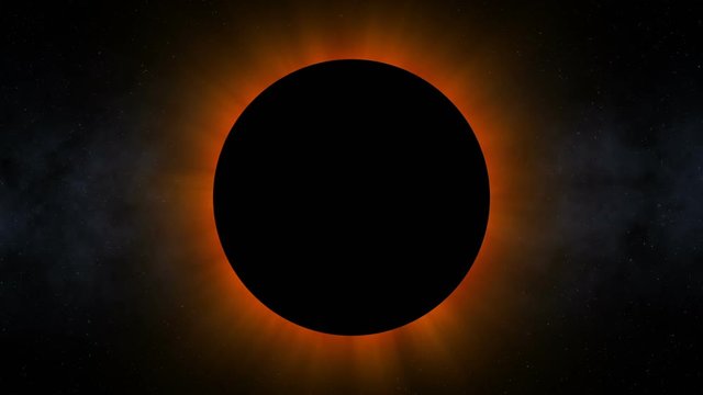 Ominous Solar Eclipse (25fps). A solar eclipse causing the planet to go into silhouette with a star field background.
