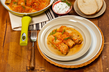 Cabbage Rolls stuffed with meat and vegetables. Selective focus. 