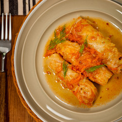 Cabbage Rolls stuffed with meat and vegetables. Selective focus. 