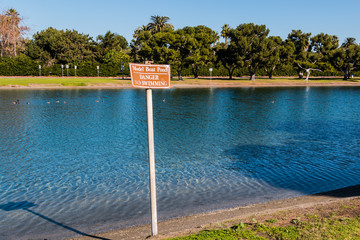 Sign at the model boat pond at Vacation Isle Park on Mission Bay in San Diego, California.  