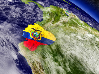 Ecuador with embedded flag on Earth