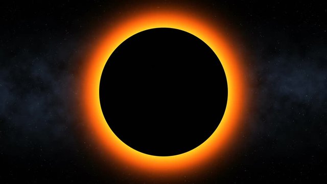 Fiery Solar Eclipse (60fps). Seamless loop of a solar eclipse causing the planet to go into silhouette against a star field background.
