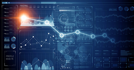 Stock market chart on blue background . Mixed media