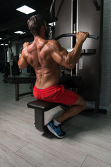 Fototapeta na wymiar Italian Man Doing Heavy Weight Exercise For Back