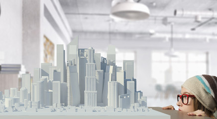 Pretty student girl . Mixed media