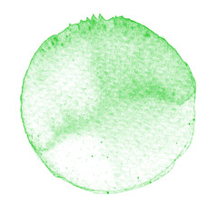 Green circle painted with watercolors isolated on a white background. Watercolor.