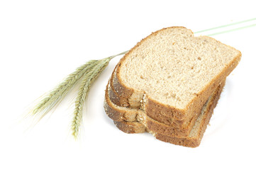 whole grain wheat bread and wheat isolated on white background