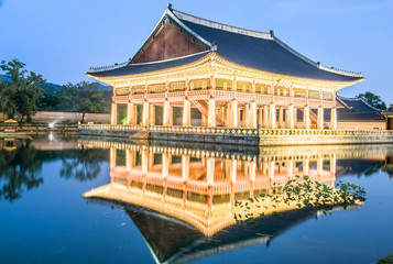 kyeongbokgung palace at night and light festival.