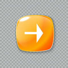 Right arrow icon. Glossy orange button. Vector illustration