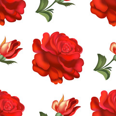 Seamless red roses pattern. Vector illustration